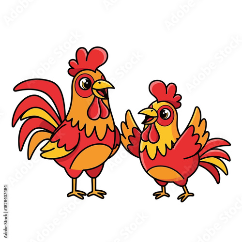 Cute cartoon roosters vector illustration