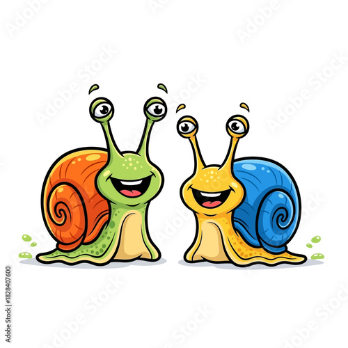 Two cheerful cartoon snails vector illustration