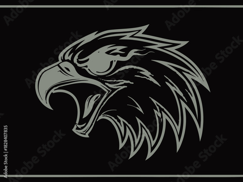 Aggressive Eagle Head Vector Illustration Neon Outline Style Graphic Design