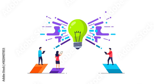 Business Innovation and Brainstorming: Team Collaboration Generating Creative Ideas Powered by Technology.