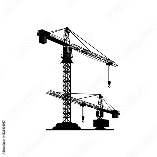 Construction tower cranes silhouette vector