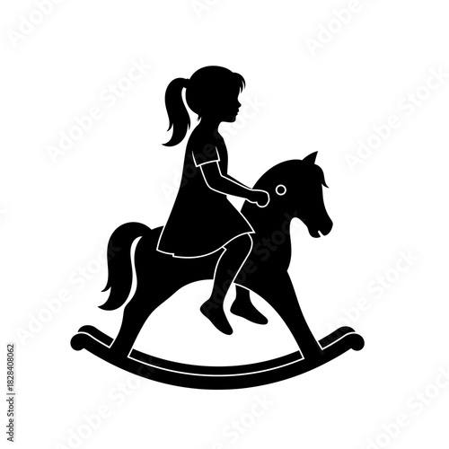 Girl riding rocking horse silhouette