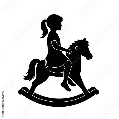 Girl on rocking horse silhouette vector