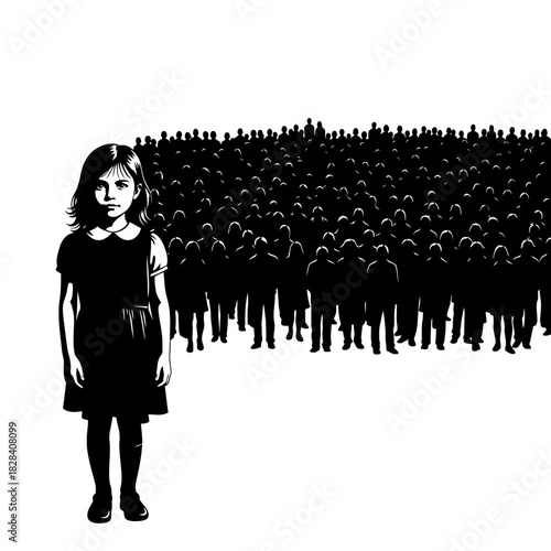 Girl standing out from the crowd