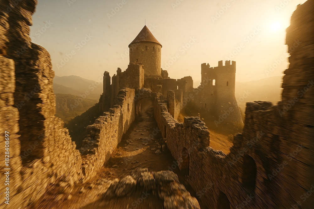 Obraz premium Ancient hilltop castle under warm light