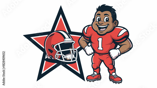 Cartoon Football Player with Helmet Against Star Background Sports Mascot for Super Bowl Sunday