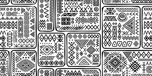 Seamless ethnic pattern, hand-drawn ethnic geometric elements, African or Indian style tribal pattern, vector design