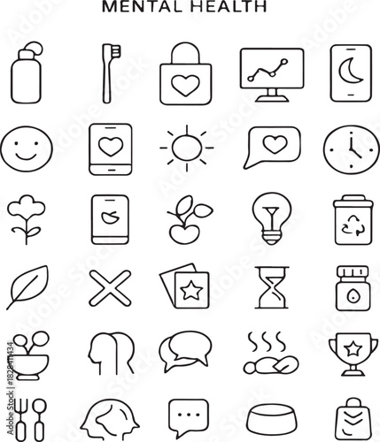 Mental health icon set created with adobe illustrator eps format