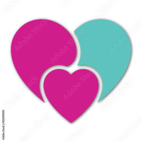 Unity Love Icon Vector - Three Hearts Forming One Relationship Symbol