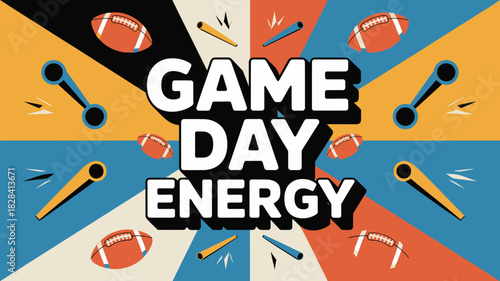 Colorful Design with Footballs, Whistles, and Game Day Energy Text For Super Bowl