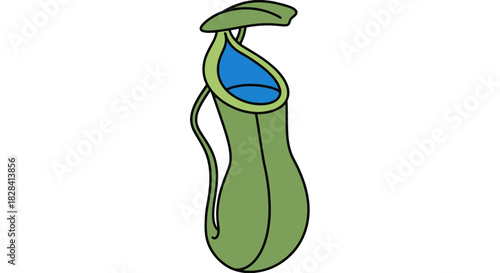 Pitcher plant drawing of carnivorous plant with green leaf