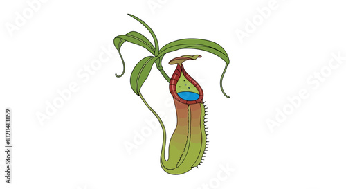 Illustration of a Pitcher Plant with a water droplet inside