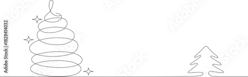 Minimalist Twin Christmas Trees Line Art – Modern Holiday Evergreen Illustration