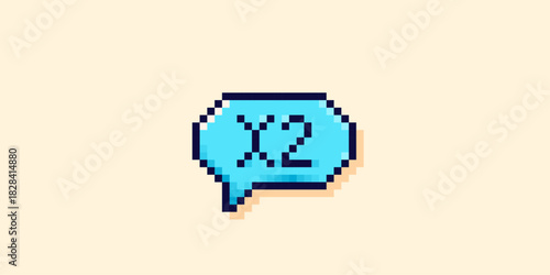 Pixel art UI speech bubble. Symbol multiplied by two on a blue background.