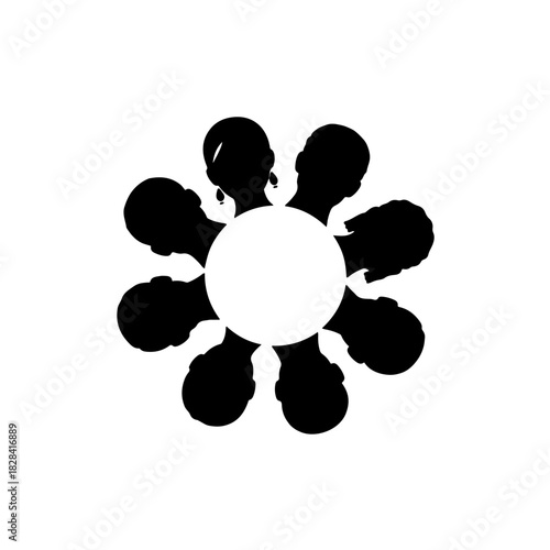 silhouette icon featuring multiple diverse faces arranged in a circular formation. This powerful design symbolizes global unity, human dignity, equality, and the celebration of difference through