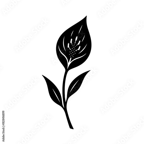 Detailed and elegant black and white silhouette icon of a Lilium flower. Symbolizing purity, spiritual renewal, and tranquility, this design is often associated with themes of peace