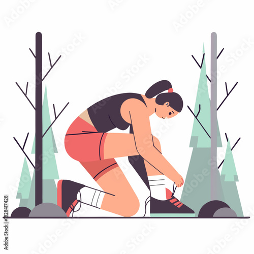 Young woman tying shoelaces while preparing for outdoor run  