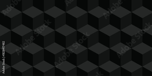 Minimal abstract black geometric cube creative concept triangle overlap square technology background. digital cubes fabric and wallpaper grid block texture background.	