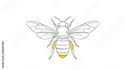 Illustration of a bee with yellow highlights on its legs and abdomen.