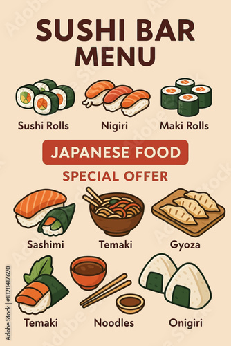 vector illustration of a sushi bar menu japanese food promo
