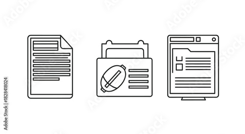 Document management line icons for secure file storage and digital organization