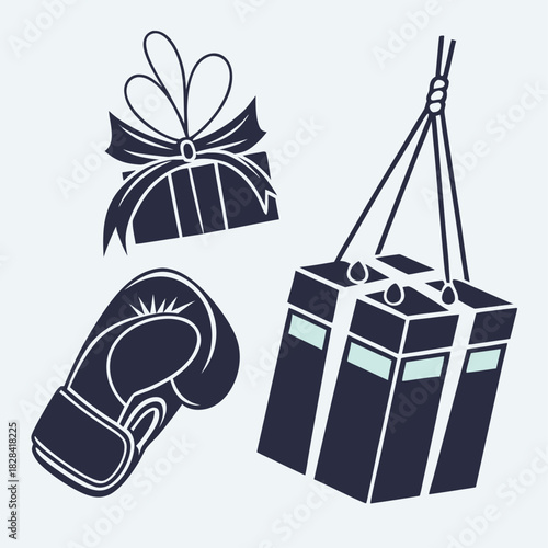 boxing glove  gift combo icon set