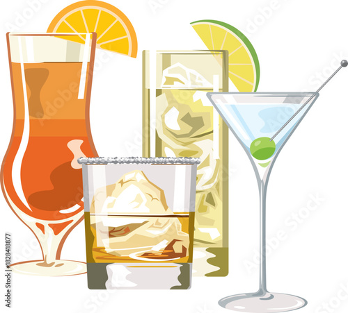 いろんな種類のカクテルのイメージイラスト