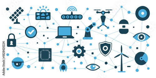 Internet of Things and Network Connection Concept with Various Technological Devices in Connected Web System Vector Illustration