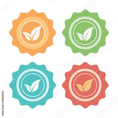Eco Friendly Leaf Badges Vector Set