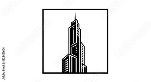 Skyscraper outline within square frame
