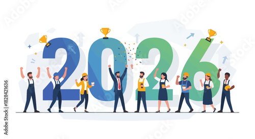 2026 celebration with team and trophies