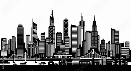 Chicago skyline silhouette with bridges and cityscape