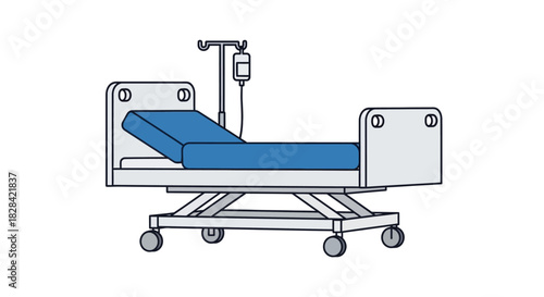 Hospital bed with IV drip and side rails