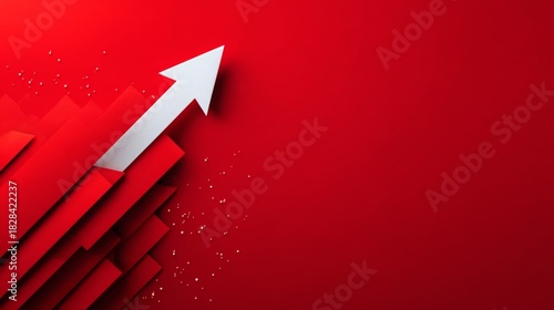 Dynamic red background with a white arrow symbolizing growth and progress.