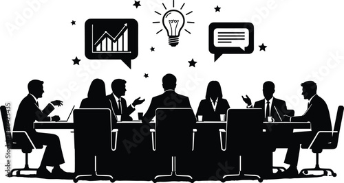 brainstorming, and discussing strategy with growth chart and bright idea lightbulb vector illustration.