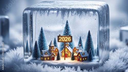 Macro Ice Cube Christmas Village with 2026