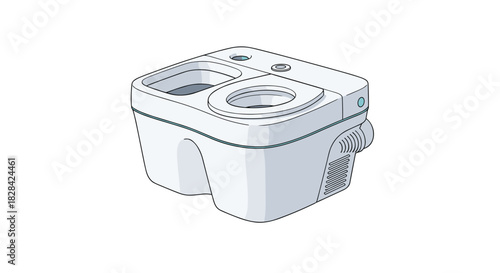 Modern white portable toilet with dual compartments for waste and water.