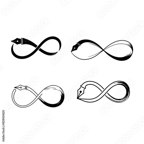 A sleek, continuous loop or infinity symbol that subtly integrates elements of a pen nib or a brush stroke