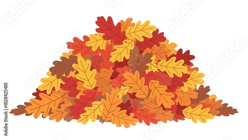 A large pile of colorful autumn leaves in shades of red, orange, and yellow, representing the fall season.