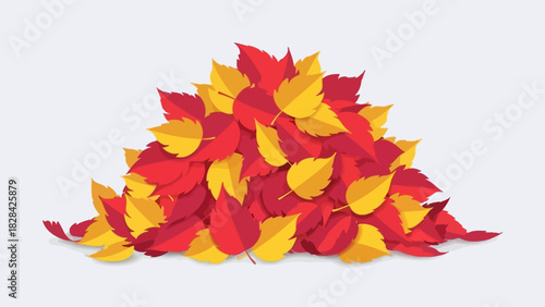 A vibrant pile of fallen autumn leaves in shades of red and yellow, symbolizing the changing seasons.