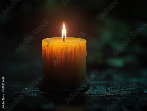 A Single Candle Glowing in the Dark, Infused with Hope and Tranquil Light