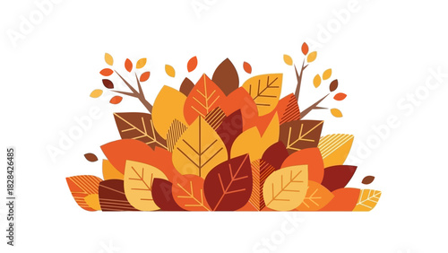 A colorful illustration of a pile of autumn leaves with various shades and textures.