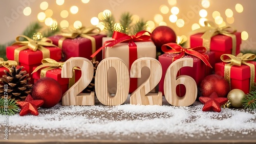 Festive 2026 Wooden Numbers Christmas Scene