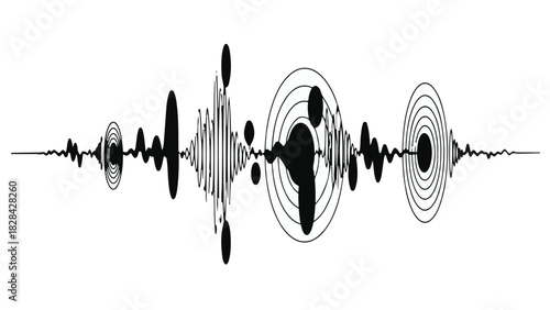 Abstract visualization of sound waves, representing audio signals and sonic vibrations.