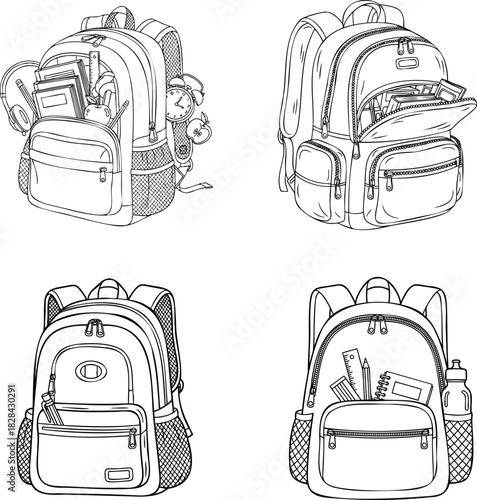 School Backpack With Supplies Coloring Page