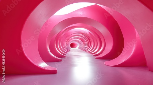 Fototapeta Naklejka Na Ścianę i Meble -  Pink tunnel arches, bright, futuristic
