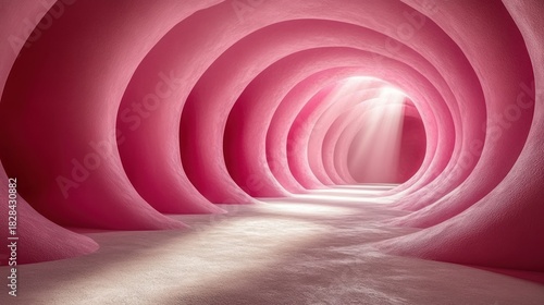 Fototapeta Naklejka Na Ścianę i Meble -  Pink tunnel with soft curves and light