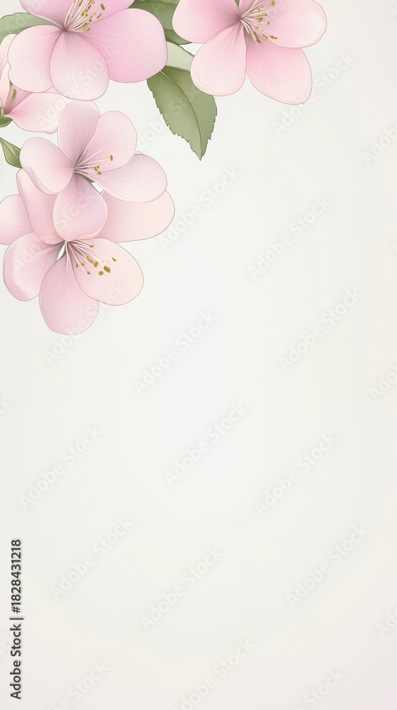 Fototapeta premium Pink flowers bloom vibrantly on pristine white background delicate pink blossoms beautifully arranged on plain white