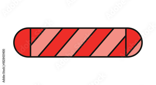 A stylized, elongated candy cane design with a striped pattern, featuring rounded ends and a black outline on a white background.