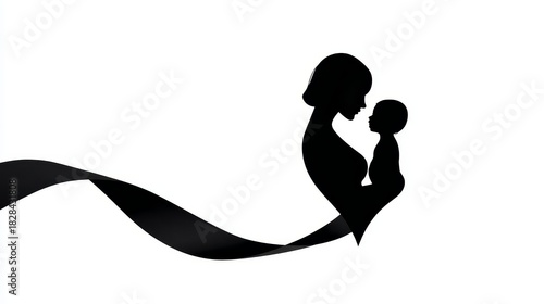 Mother's Day. heart-shaped ribbon. mother and child silhouette